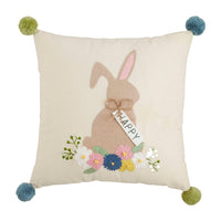Mudpie - Happy Bunny Embroidered Pillow