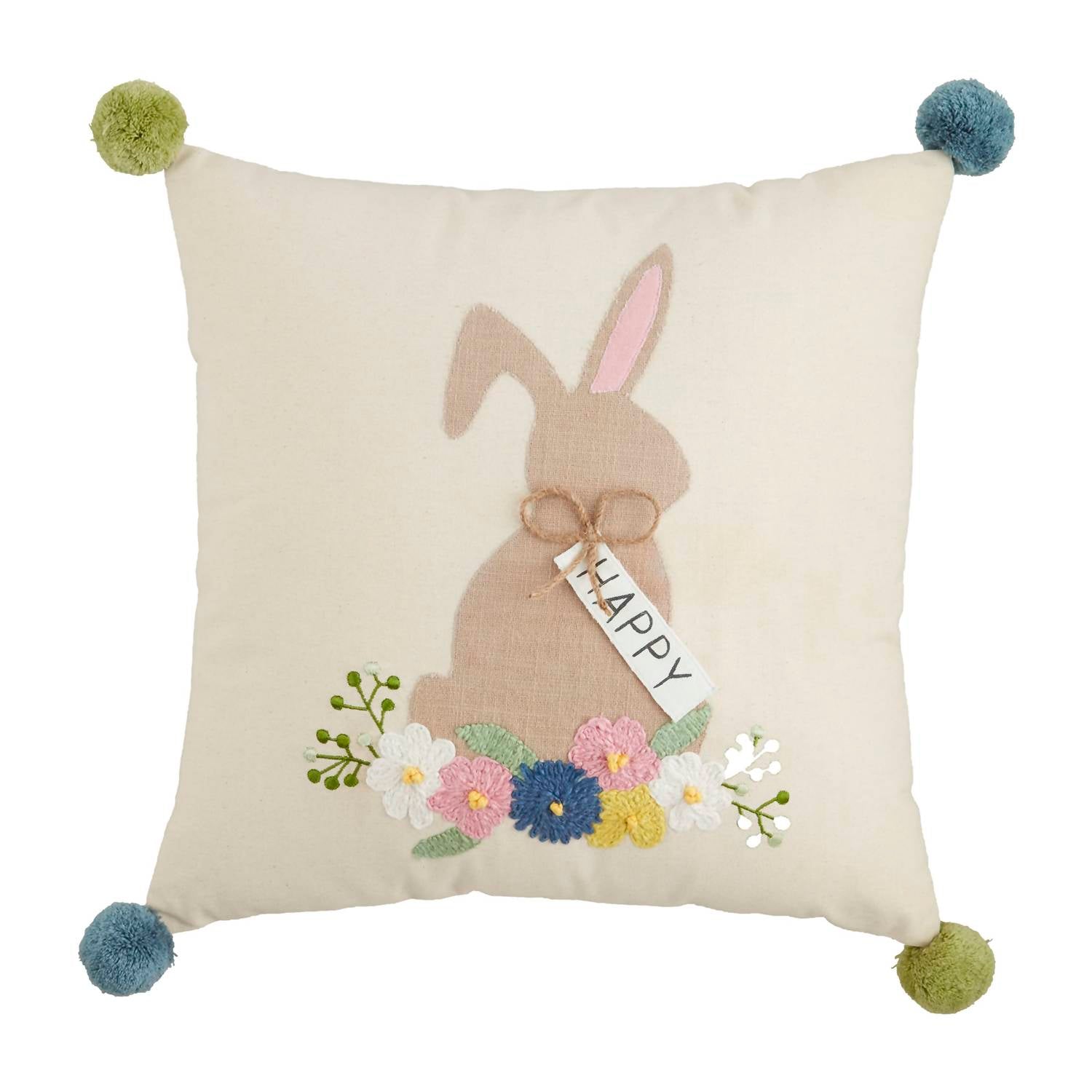 Mudpie - Happy Bunny Embroidered Pillow