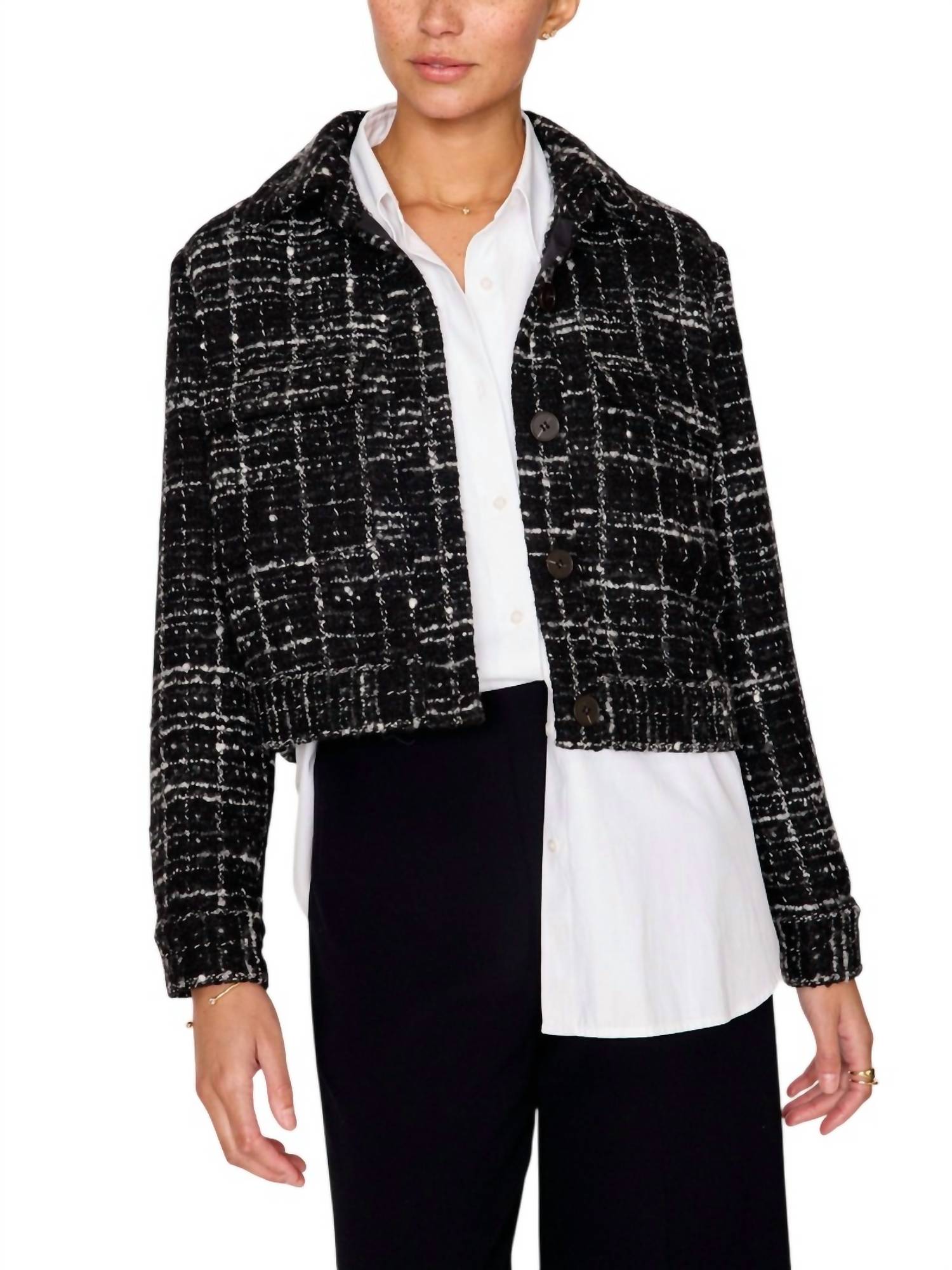 Brochu Walker Tweed Cropped Jacket in black white - women's jacket