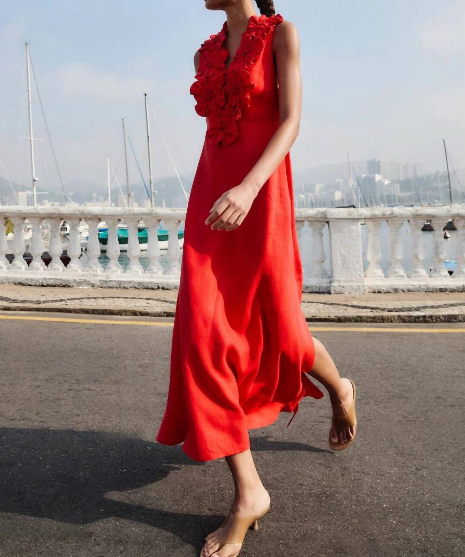 Farm Rio - Flower Appliqué Midi Dress