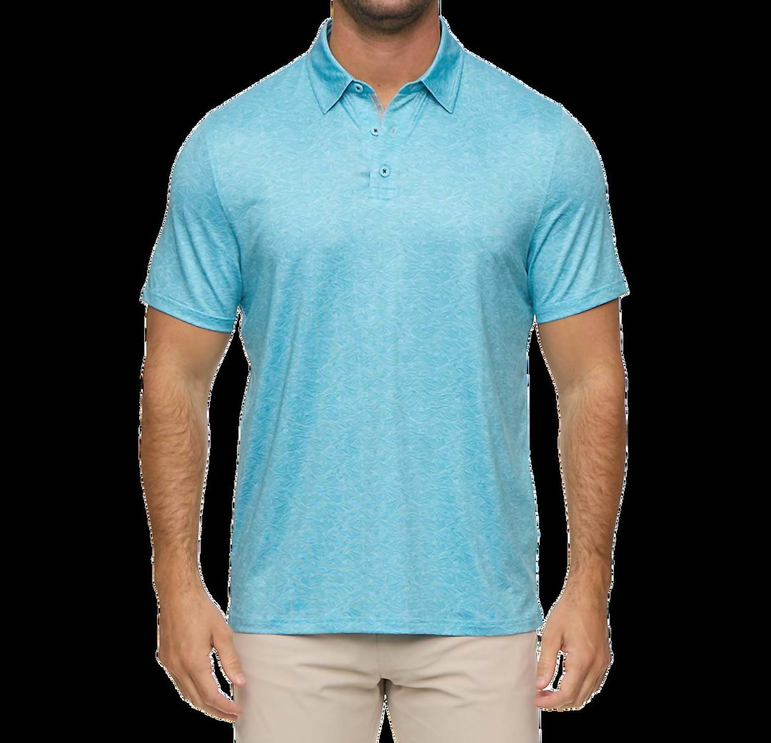 Flags & Anthem Frerick Wave Performance Polo Top in aqua wave print - men's shirt