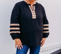 Multiples - 3/4 Sleeve Band Top With Lace