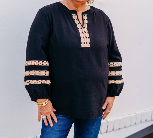 Multiples - 3/4 Sleeve Band Top With Lace