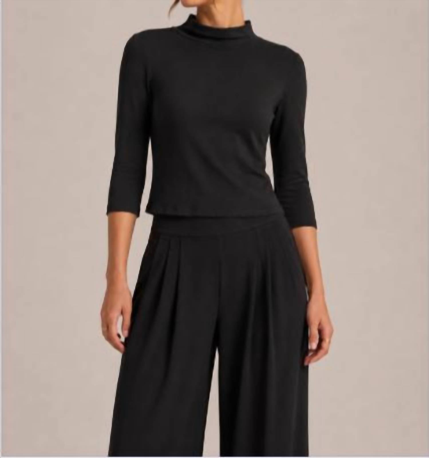 Michael Stars - Helena 1x1 Cotton Elbow Sleeve Mock Neck Top