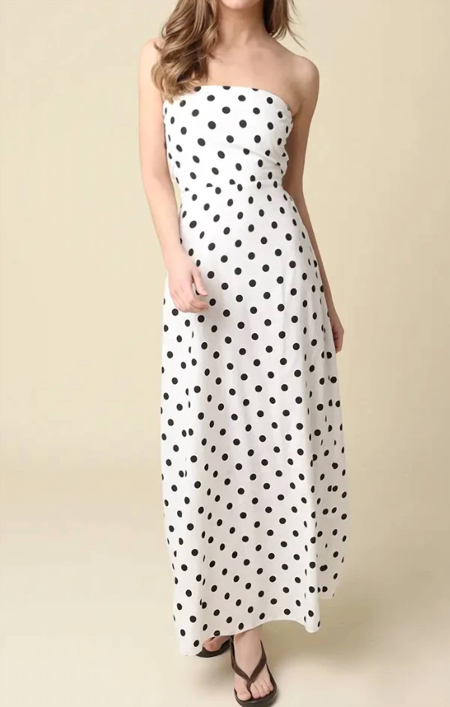 Mint Exclusives - Vivian Cotton And Linen Strapless Polka Dot Maxi Dress