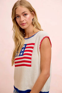 Bibi - 4th Of July Blanket Stitch Knit Top
