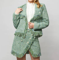 Solgo Atelier - Cora Fringed Tweed Bouclé Moto Jacket