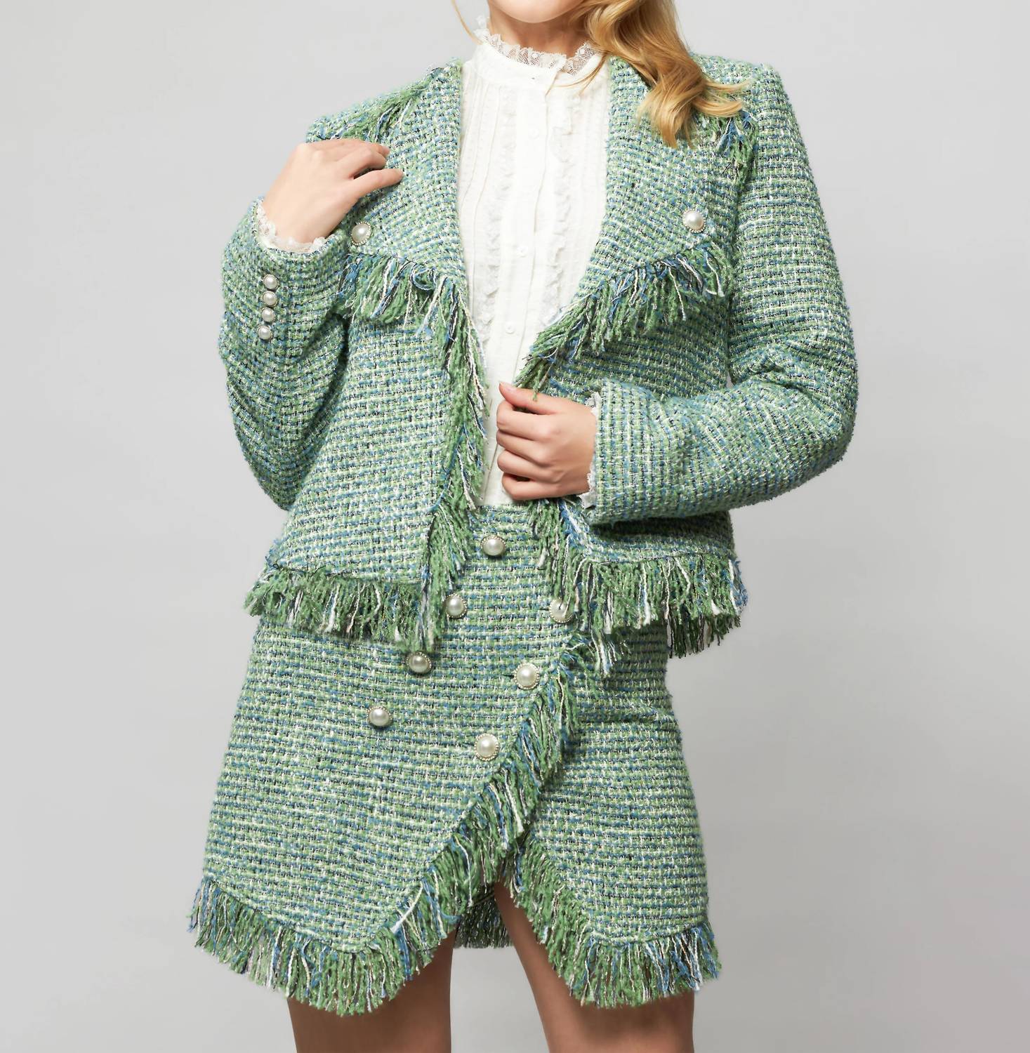 Solgo Atelier - Cora Fringed Tweed Bouclé Moto Jacket