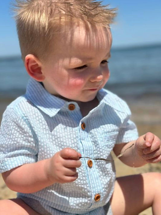 Me & Henry - Boy's Helford Woven Seersucker Onesie