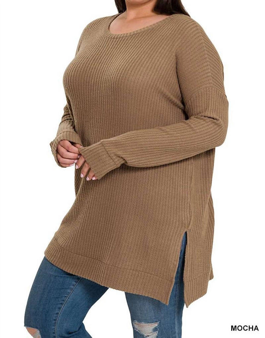 Zenana - Women's Brushed Thermal Waffle Round Neck Sweater