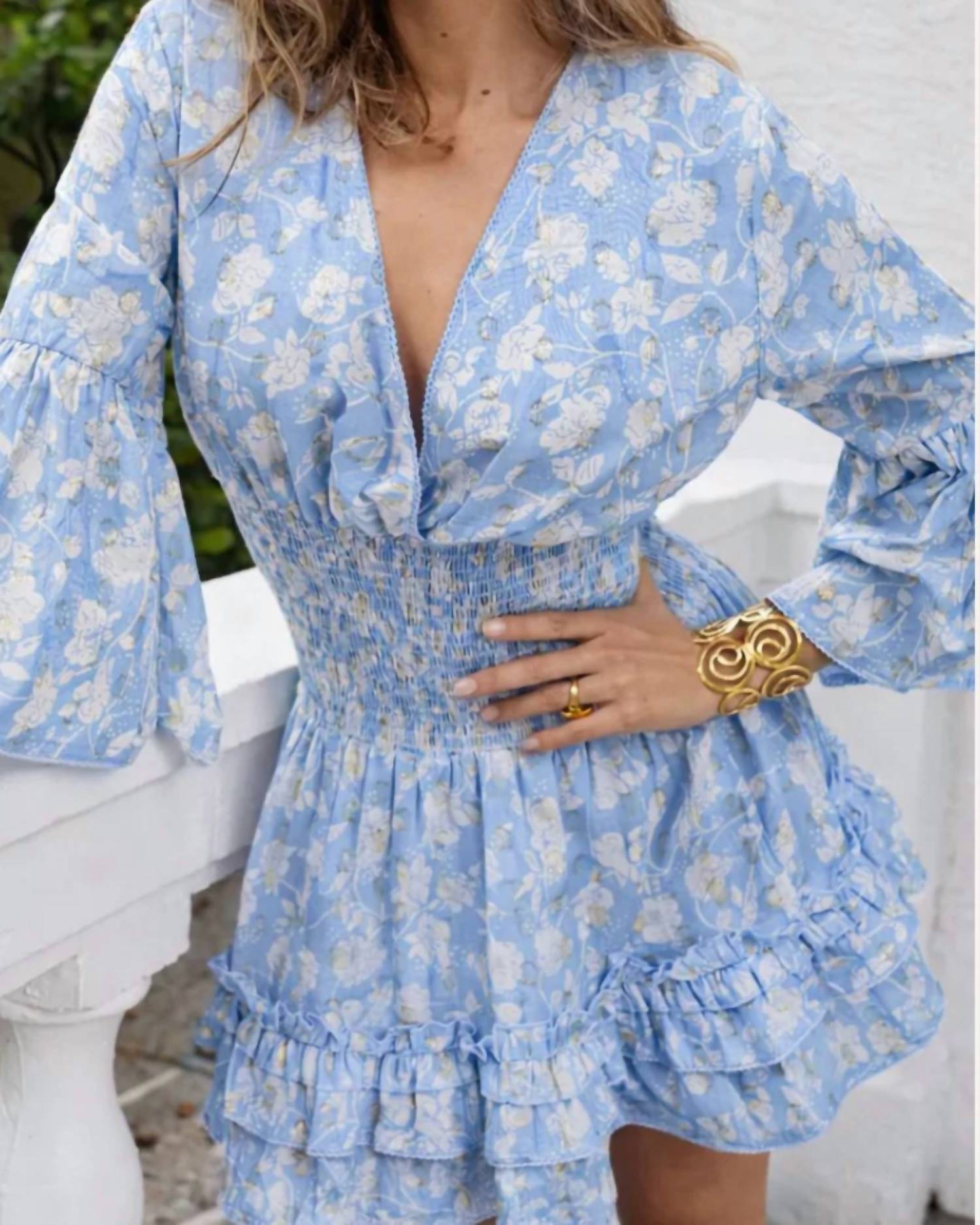 Debbie Katz Nani Mini Dress in blue - women's dress - detail view