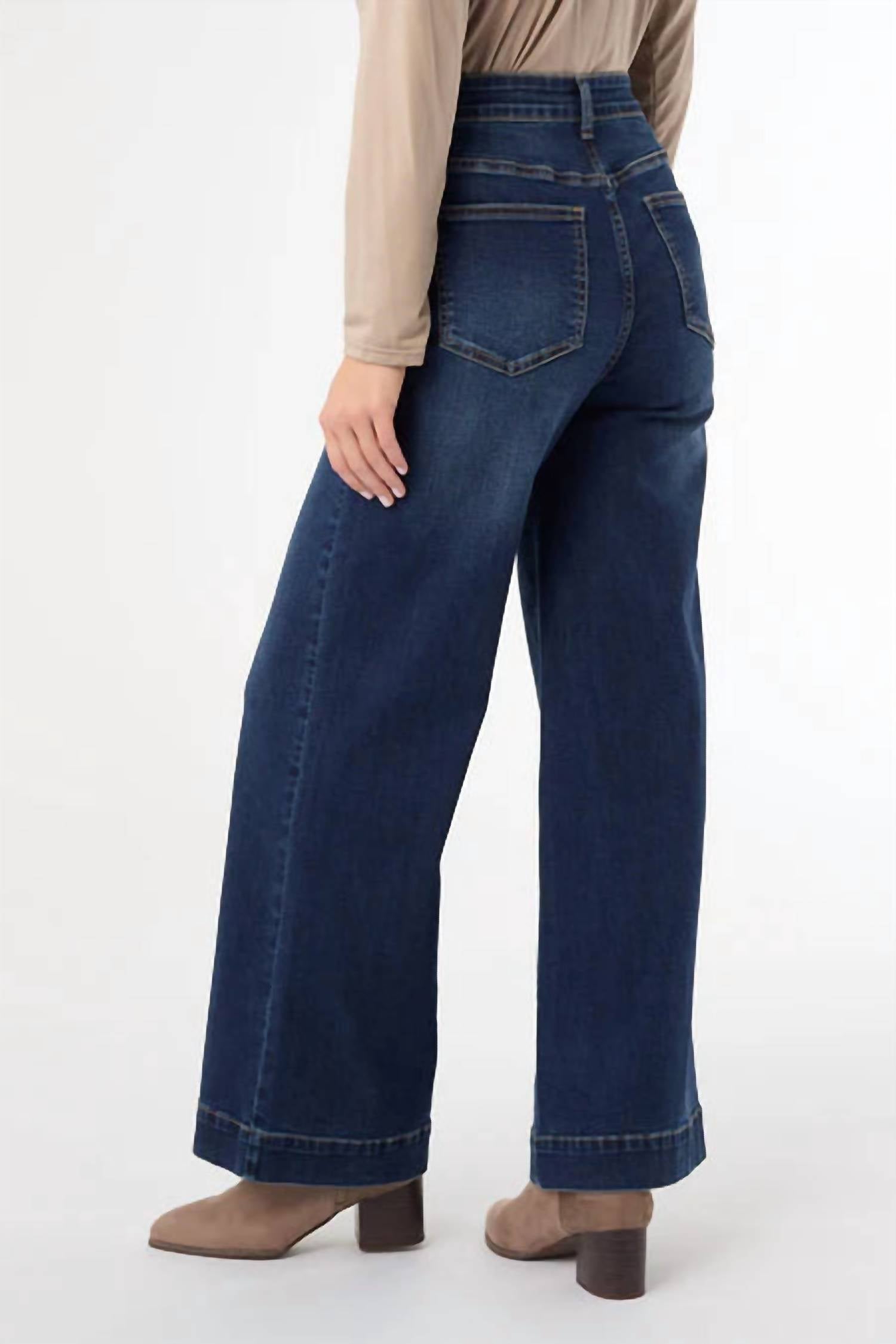 COCO + CARMEN Ever Stretch Wide Leg Jeans in dark denim - women's jeans - detail view