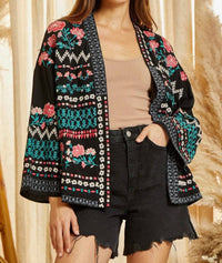 Andree By Unit - Open Front Embroidered Cardigan