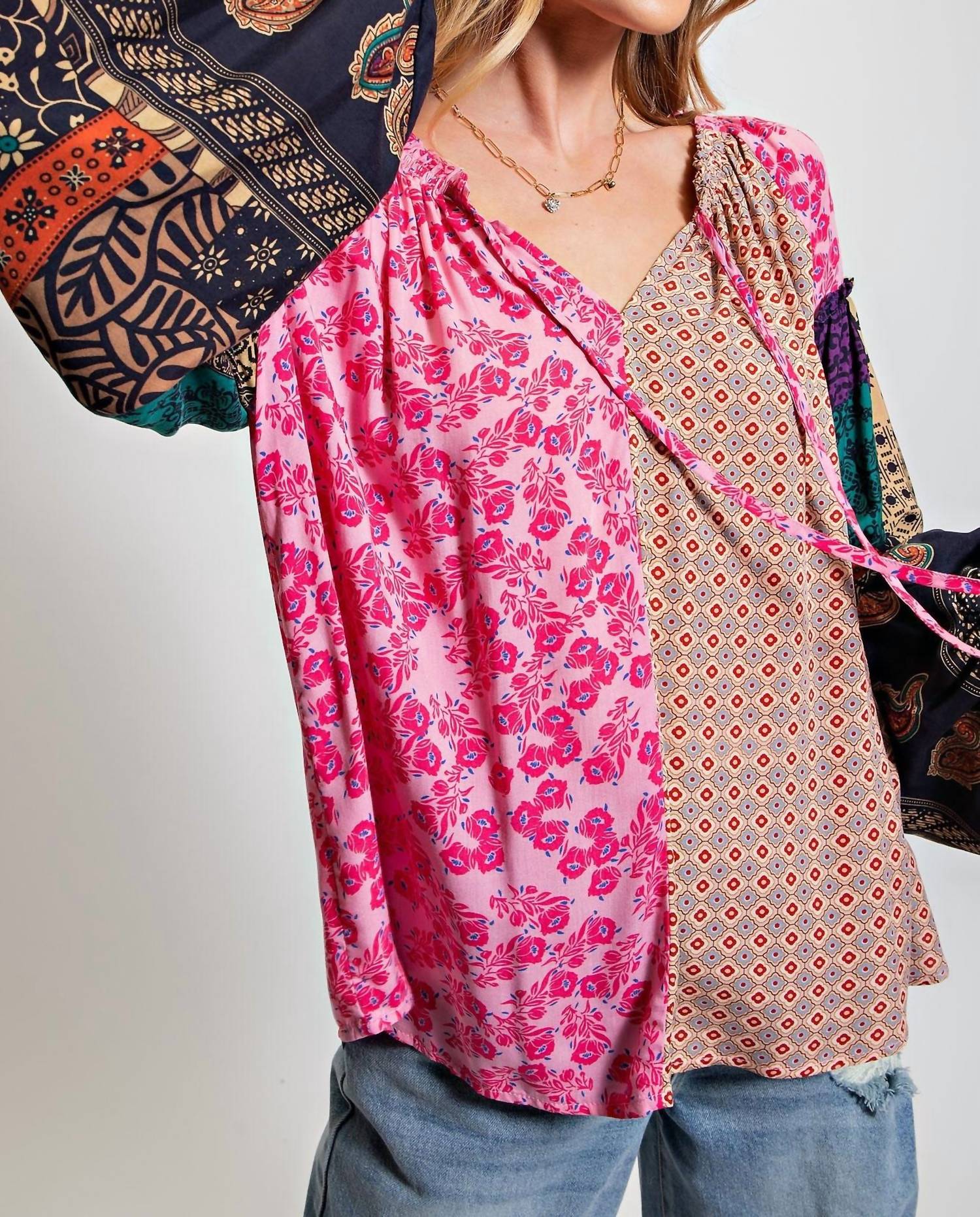 Easel - Women's Mix Print Loose Top