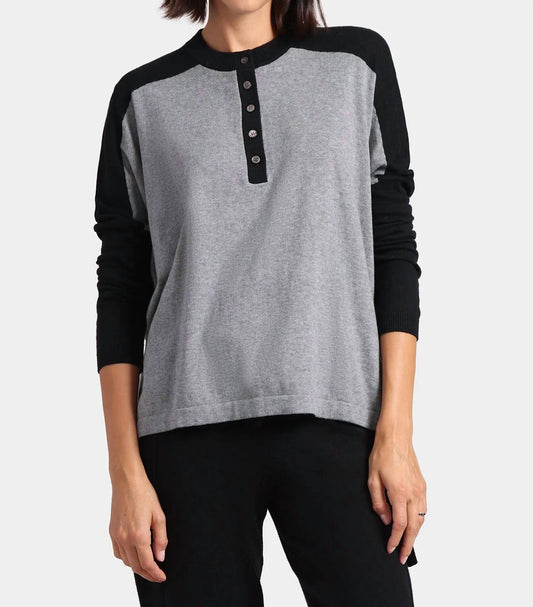 Minnie Rose - Cotton Cashmere Colorblock Oversized Henley Shirt