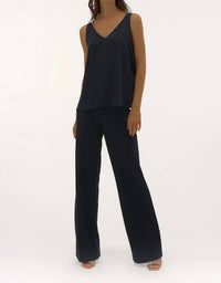 Joseph Ribkoff Satin Sleeveless Top With Rhinestone Trim in black - women's blouse - alternate view
