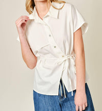 Aaron & Amber - Belted Detail Button Top