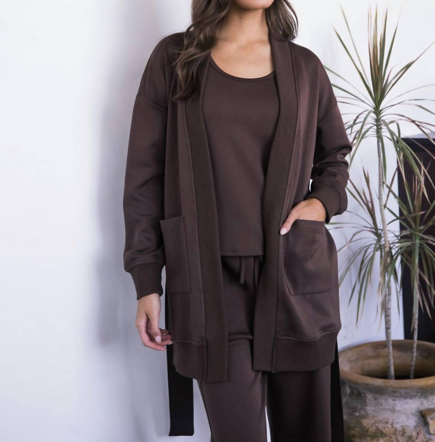 P.CILL Ribbed Contrast Robe in cocoa - women's intimate