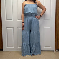 Sew In Love - Relaxed Fit Smocked Tiered Wide Leg Jumpsuit