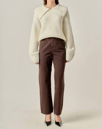 English Factory Collared Rib Chunky Sweater in ivory - women's sweater - detail view