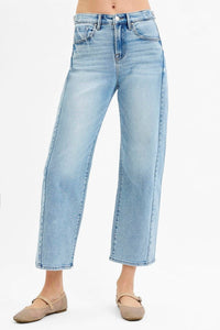 Risen - High-rise Cropped Barrel Leg Jeans With Adjustable Waist