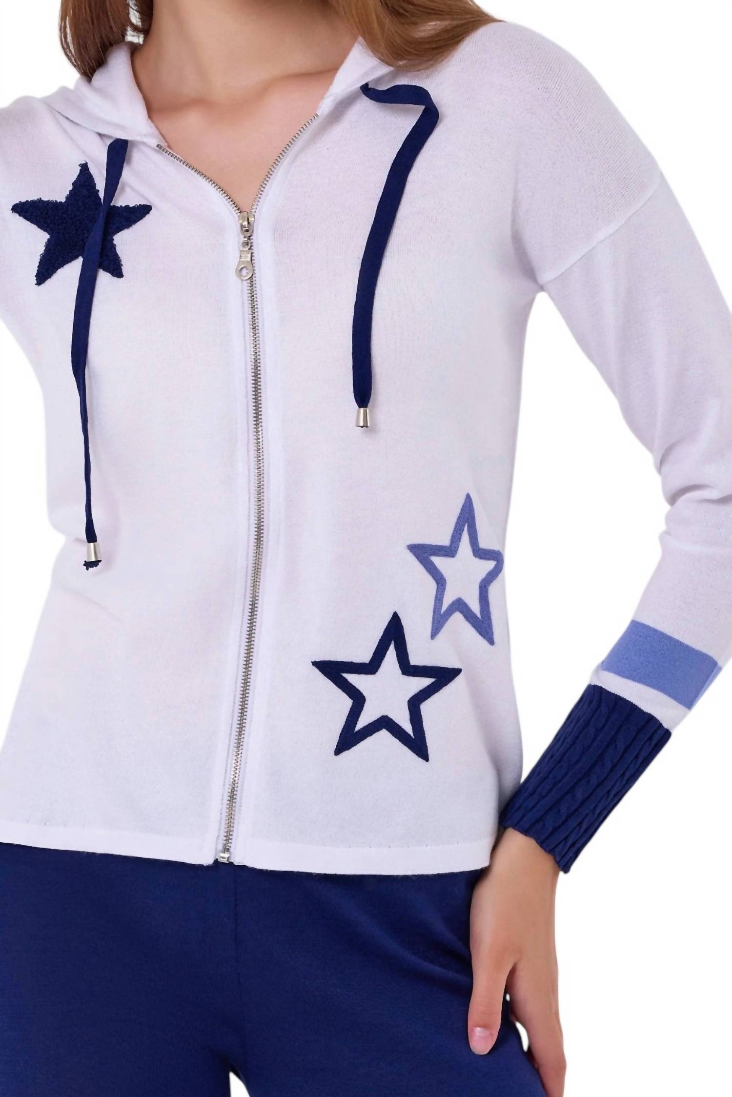 French Kyss - Star Braided Sleeve Zip Up Hoodie