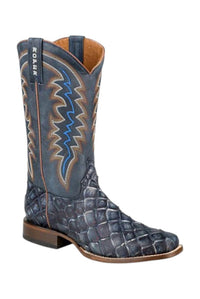 ROPER Men's Big Pirarucu Fish Embossed Leather Boot in vintage blue - men's boots