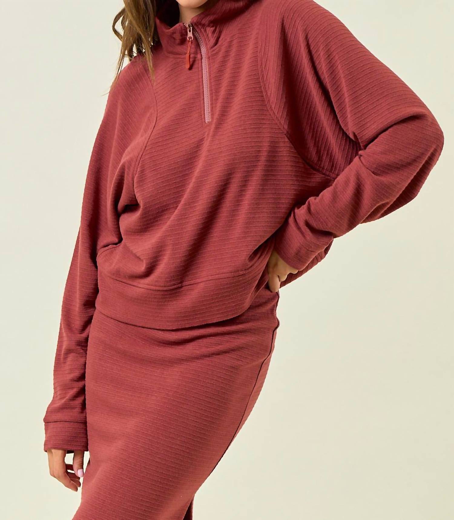 Doe And Rae - Stripe Textured Half Zip Top