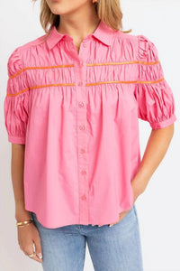 Karlie - Solid Contrast Trim Poplin Top