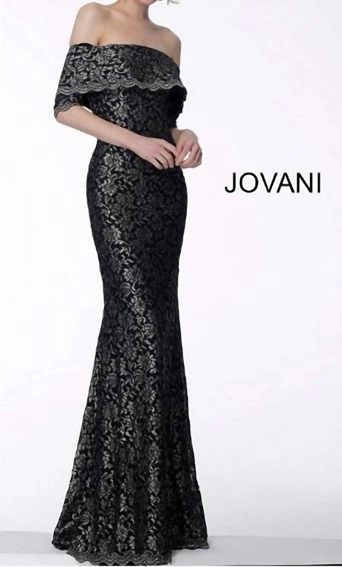 Jovani - Off-the-shoulder Lace Evening Gown