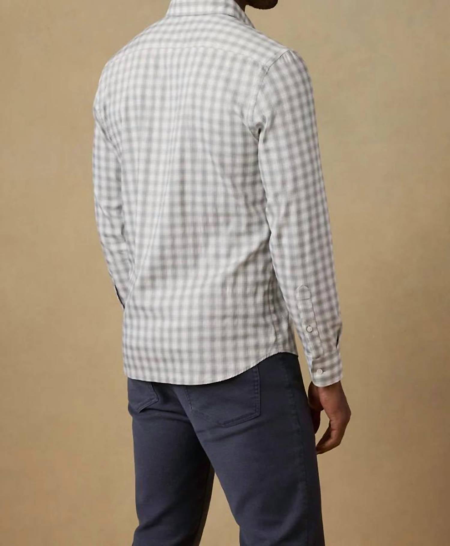 Faherty Movement Shirt in artic sage check - men's shirt - detail view