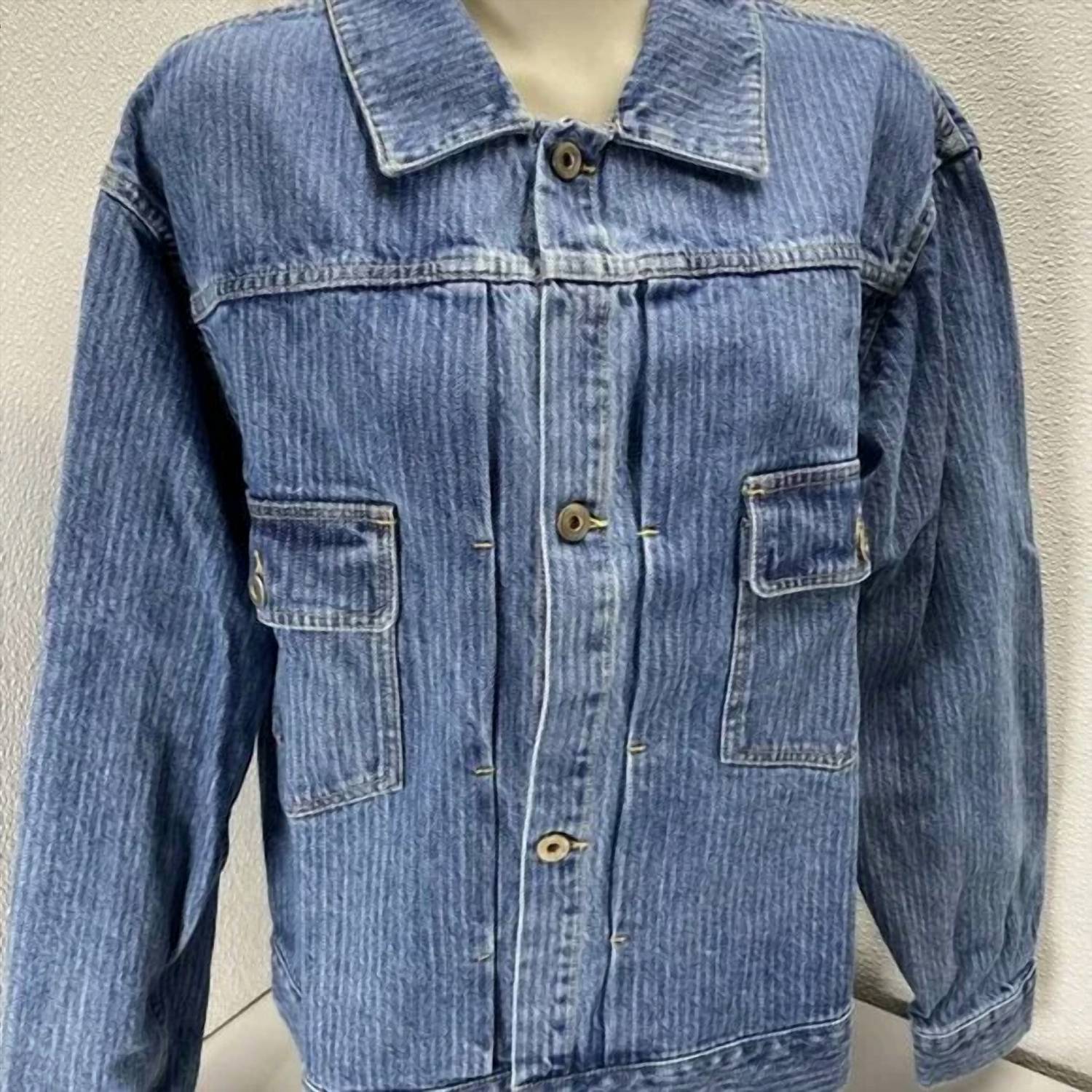Small Talk Studio - Women's Striped Denim Jacquard Trucker Jacket