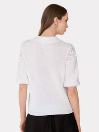 Autumn Cashmere - Elbow Sleeve Crochet Johnny Collar Top