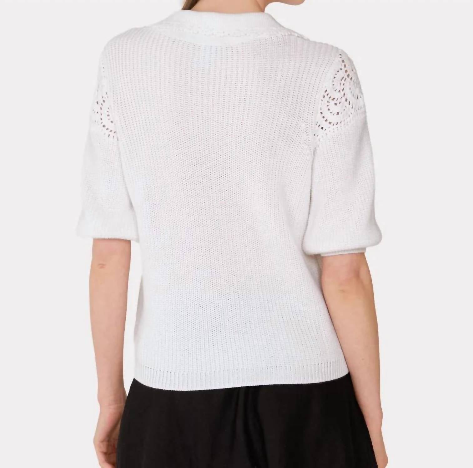 Autumn Cashmere - Elbow Sleeve Crochet Johnny Collar Top