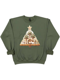Gildan - Women's Nativity Christmas Tree Tee Sweatshirt
