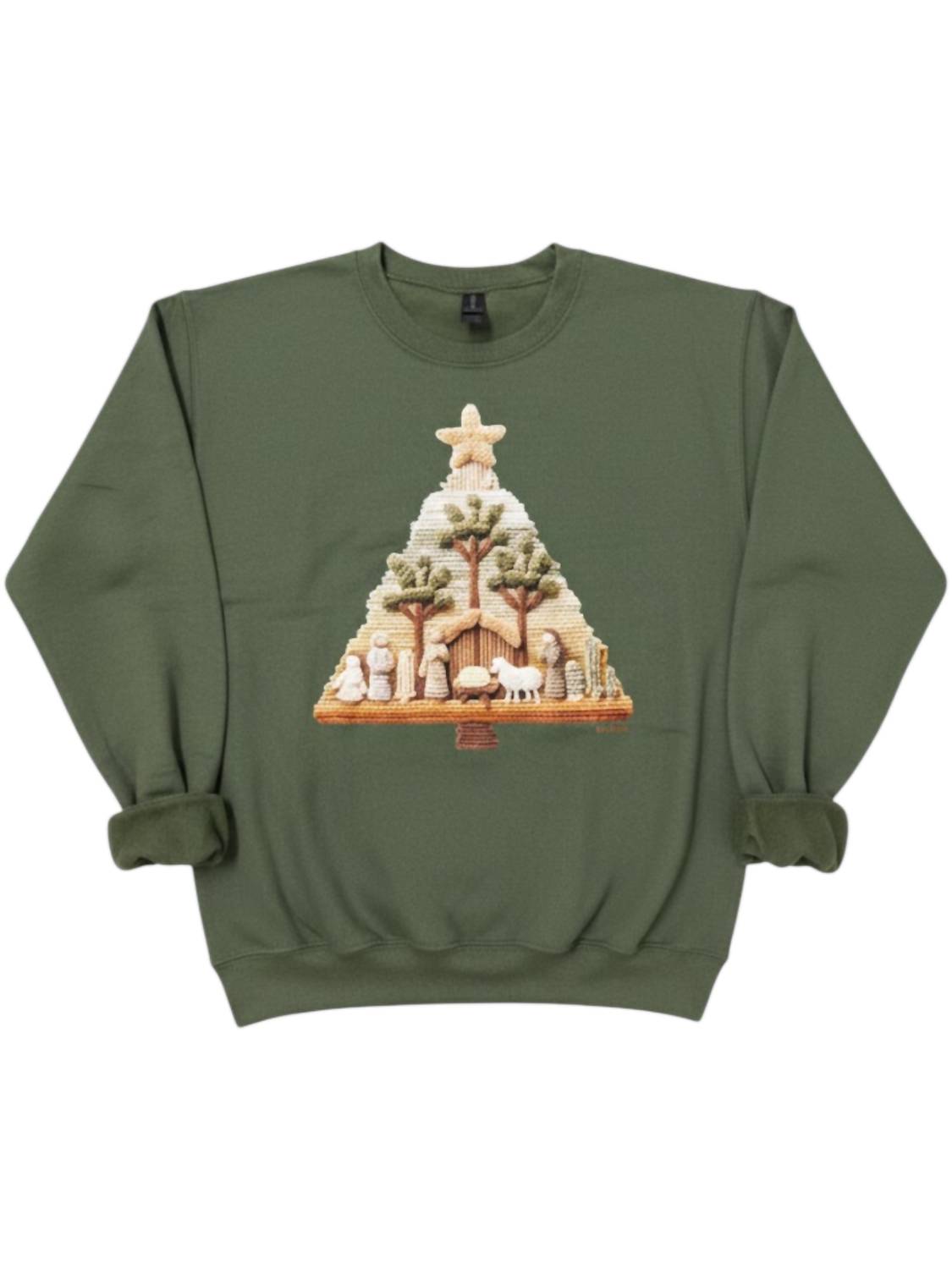 Gildan - Women's Nativity Christmas Tree Tee Sweatshirt