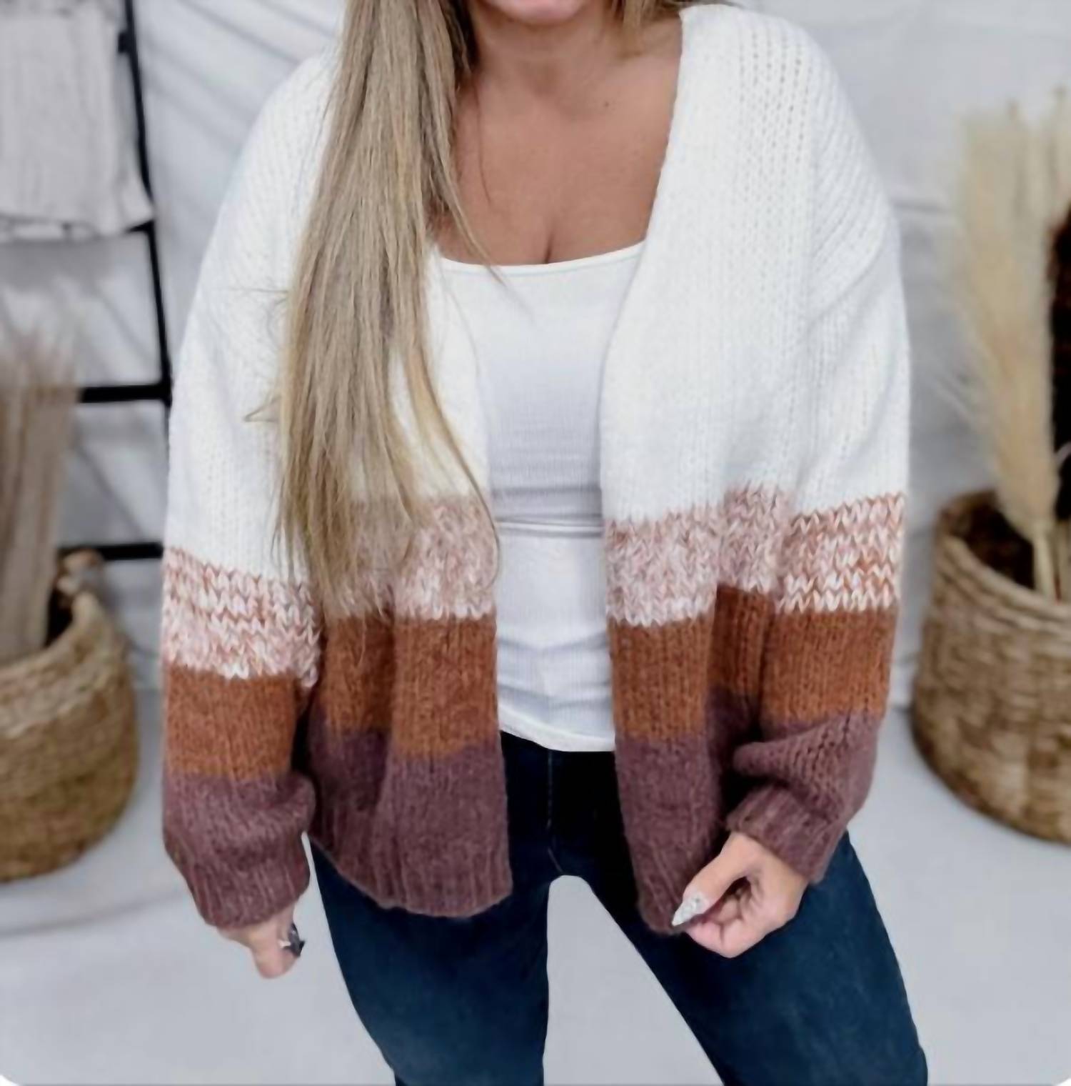 Trend:Notes - Cozy Boho Striped Sweater Cardigan