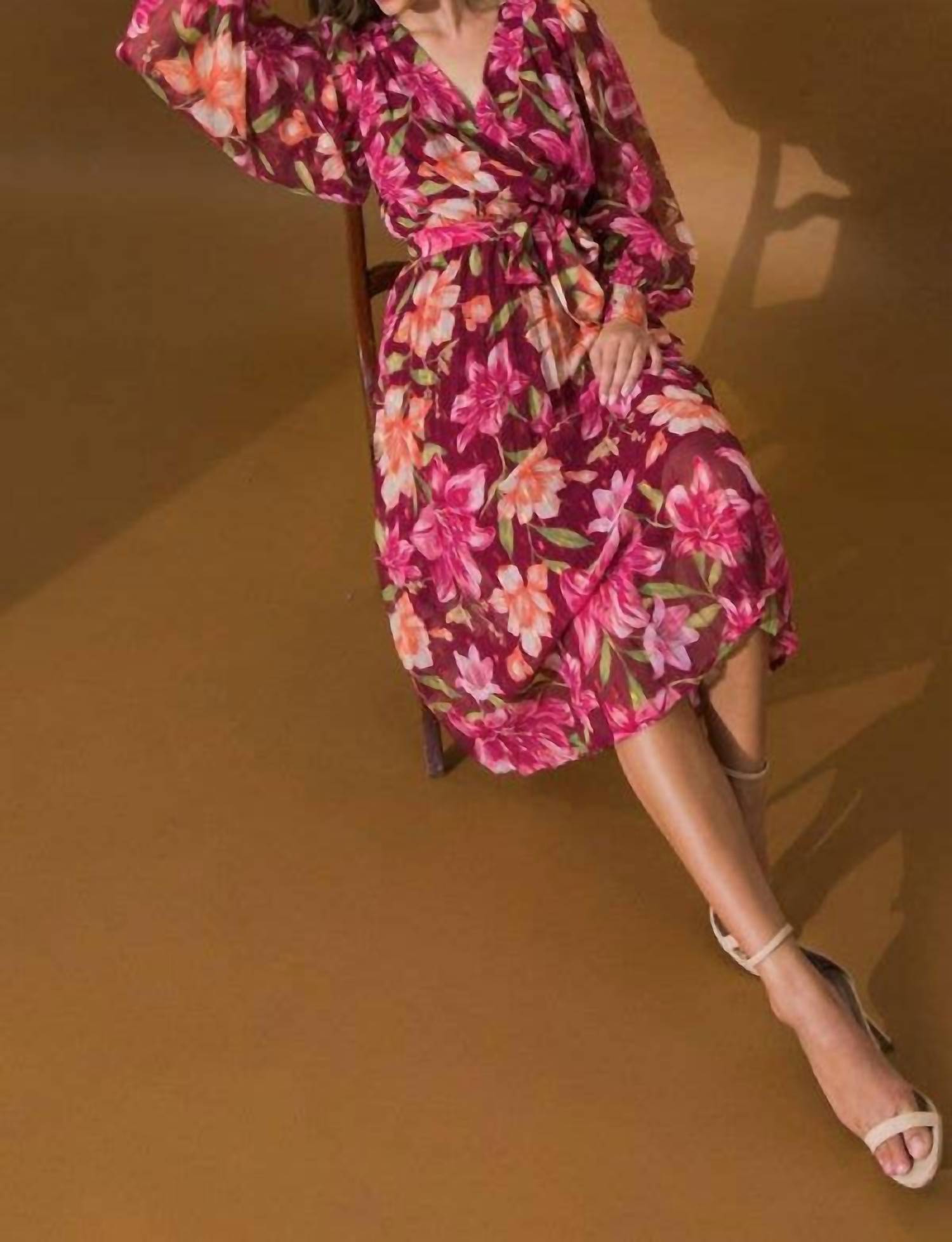 Flying Tomato - Sunset Garden Pleated Midi Dress