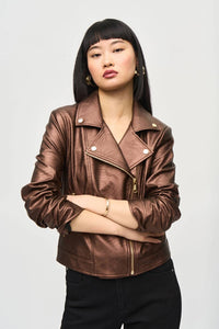 Joseph Ribkoff - Mira Metallic Faux Leather Biker Jacket