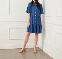 Karen Kane - Puff Sleeve Tiered Shirtdress - Petite