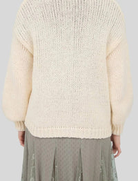 Blu Pepper Floral Embroidery V Neck Button Down Knit Cardigan in cream - women's cardigan - detail view