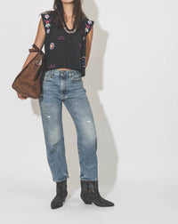 ALIX OF BOHEMIA Nehru Slub Embroidered Top in black - women's blouse - alternate view