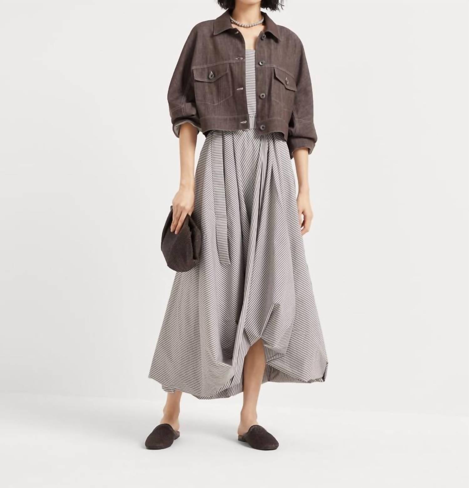 Brunello Cucinelli - Sleeveless Striped Dress With Bubble Hem