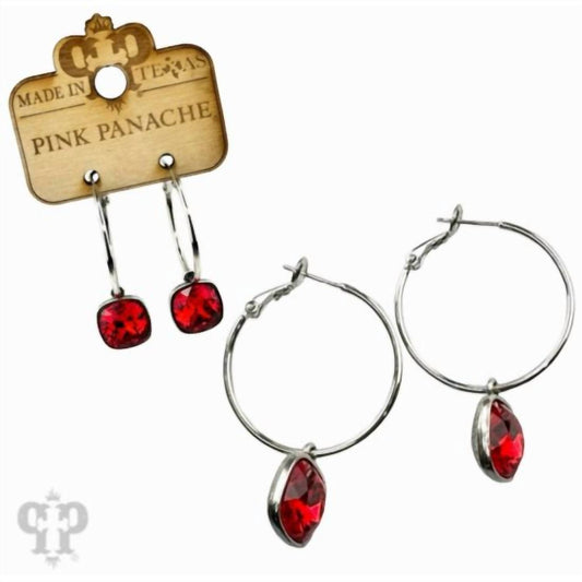 Pink Panache - Women's Crystal Medium Hoop Earrings