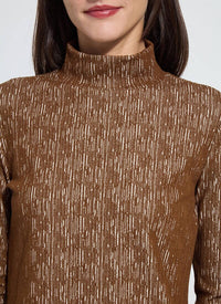 Lysse Carter Textured Long Sleeve Turtleneck in robust brown lysse 23 3695 m3 in rob brown - women's long sleeve top - detail view