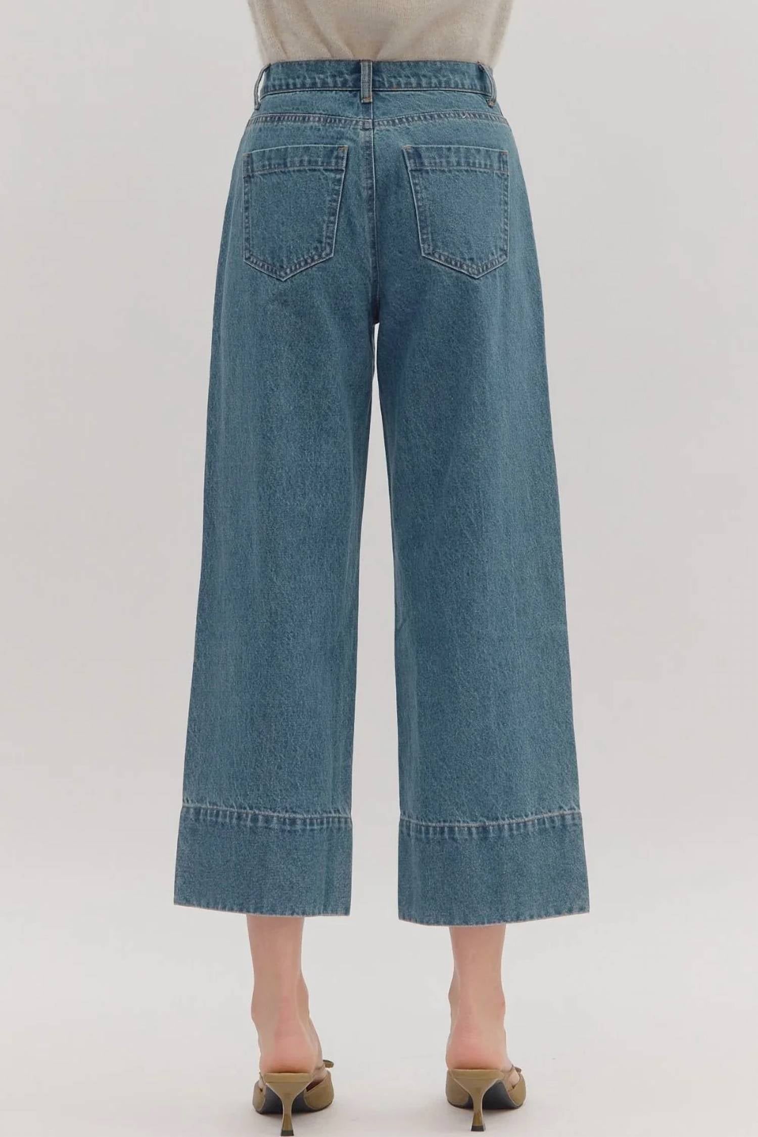 Entro - Women's Sydney Cuffed Wide-leg Ankle Denim Pants