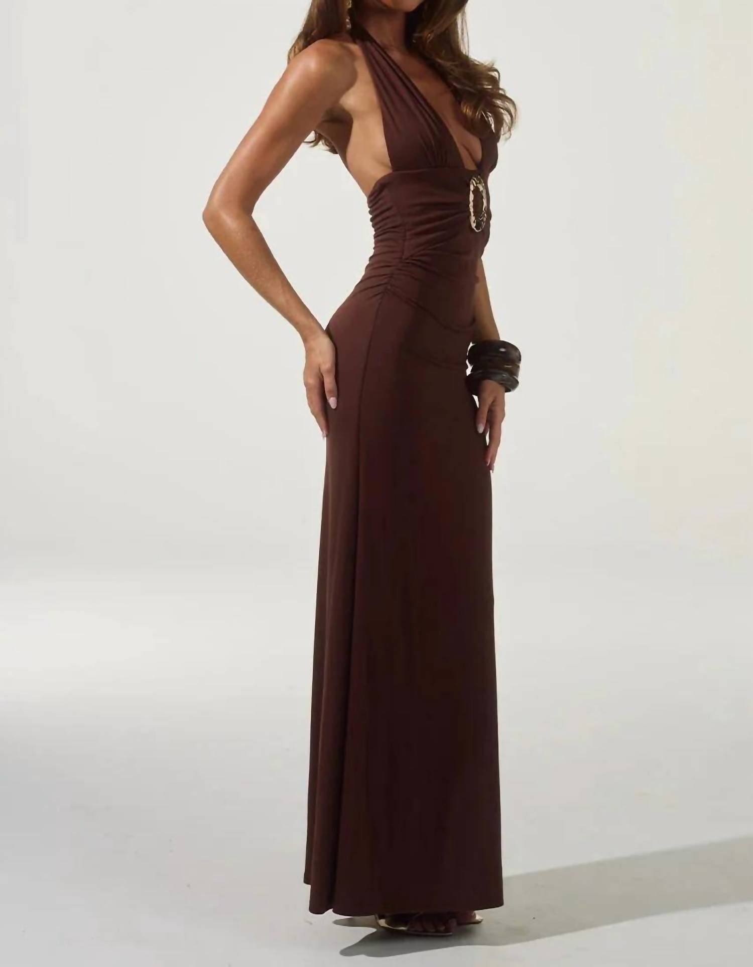 Runway - Arina Halter V-Neck Maxi Dress