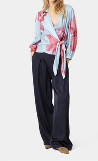 Karmamia Elena Wrap Blouse in fuchsia maxi flower - women's blouse