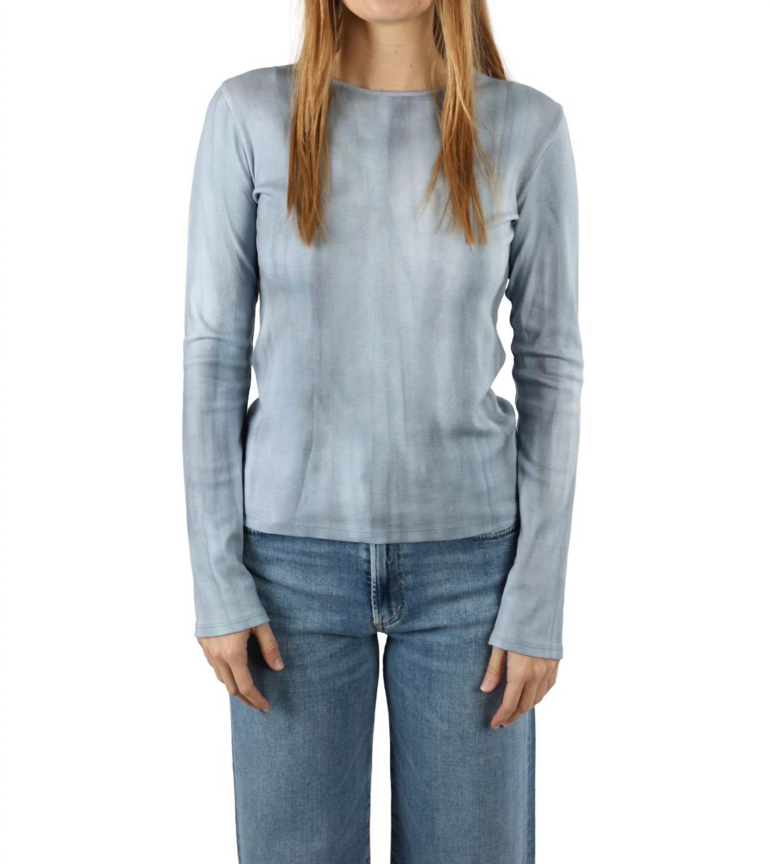 Vince Printed Long Sleeve Crewneck Top in azura - women's long sleeve top