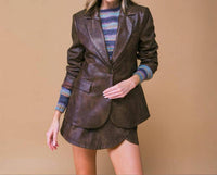 Flying Tomato - Washed Faux Leather Blazer